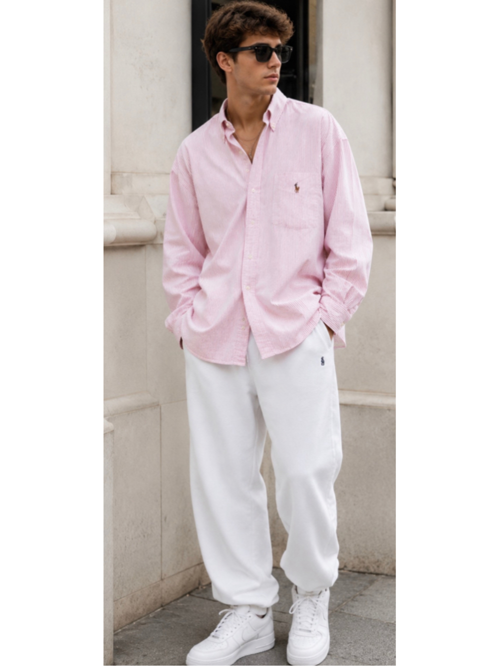 Men's Ralph Lauren Yarmouth Oxford Shirt Neck 17 Pink White Striped